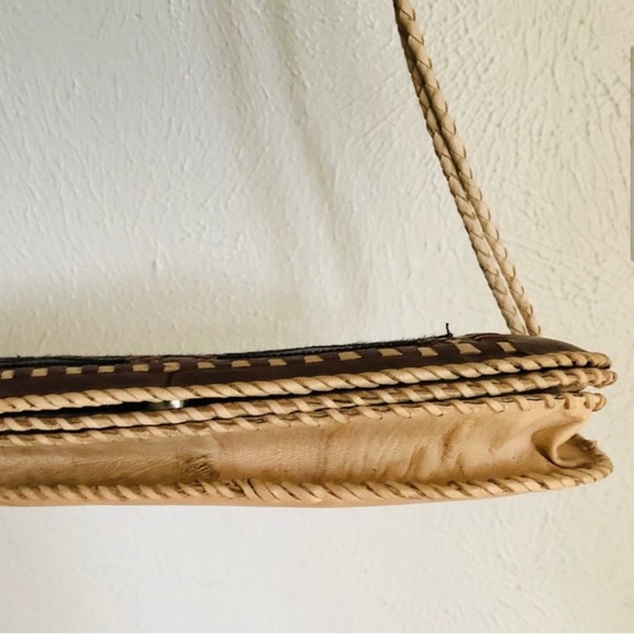 Vintage New Boho Diamond Pattern hand stitched Leather crossbody Bag purse - Picture 12 of 16